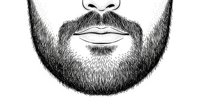 Hand drawn sketch of heavy stubble beard isolated on white background. 5 o'clock shadow illustration.