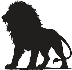 a black silhouette of a lion standing on a plain white background © Ramim