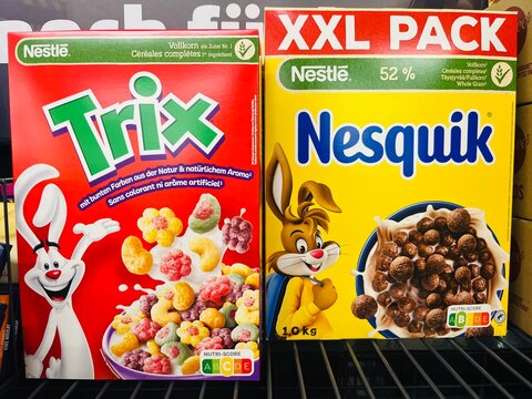 Germany, Paderborn, January 17. 2026, Nestl&eacute; Breakfast cereals from the brands Trix and Nesquik