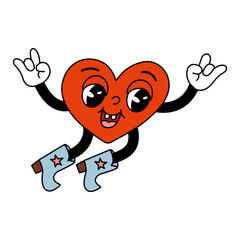 Fototapeta premium Groovy Red Heart Character Jumping Illustration