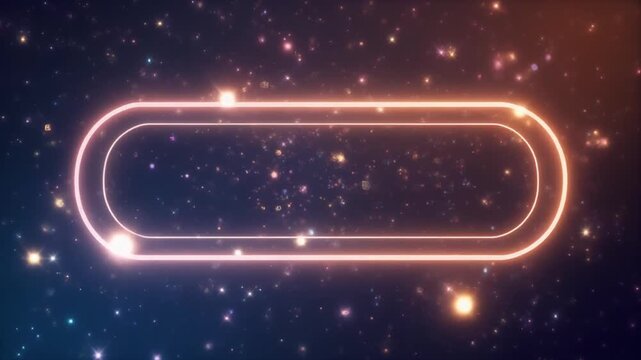 Futuristic luminous information box framed by thin neon pastel lines with soft peach blue ambient glow