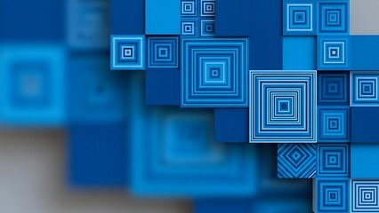 Blue geometric abstract pattern with concentric squares and circles