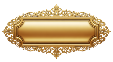 Ornate gold plaque isolated vintage decorative banner frame