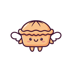 Adorable Cartoon Pie Character with Wings Flying