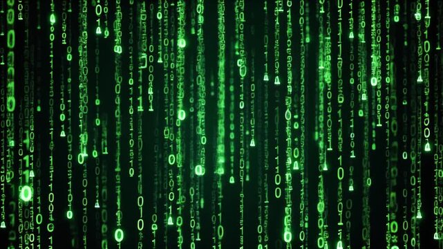 Green binary code streams cascading vertically forming seamless digital rain technology background