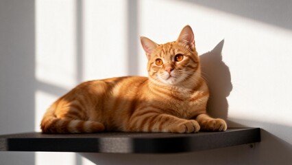 Orange tabby cat resting on a shelf