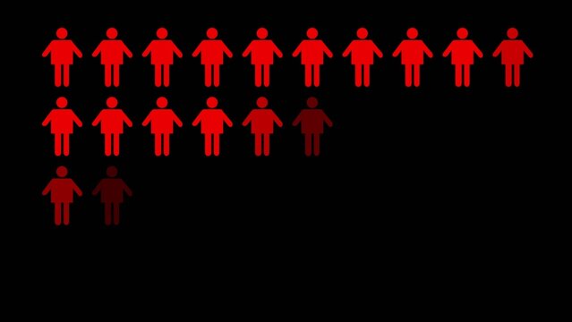 Red silhouettes of men and women arranged in rows showing more women than men comp Generate title without using the word "Title:" before it