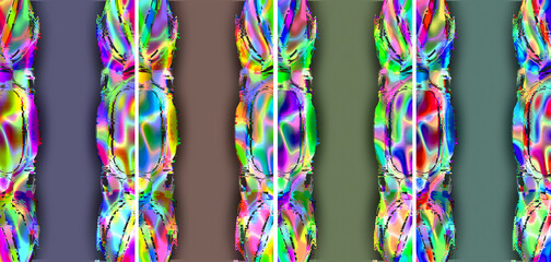 Set of Vertical Abstract Frames with Vibrant Chromatic Aberration Borders, Hand-Drawn Digital Glitch Art Templates with Vertical Copy Space