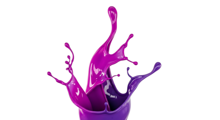 Vibrant purple and pink liquid splashes against a clean white background.
