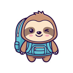 Adorable Cartoon Sloth with Backpack Vector Illustration