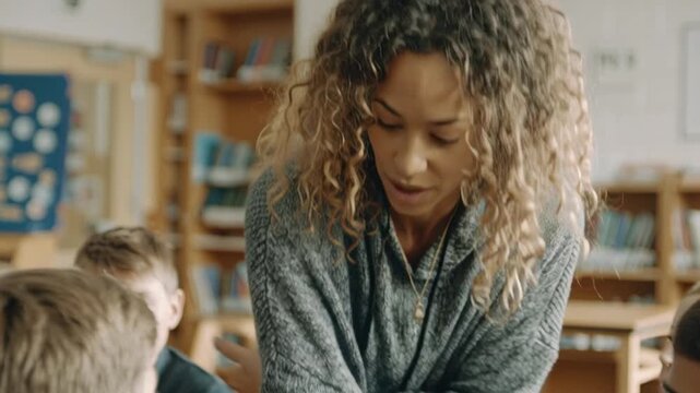 Teacher helping students in classroom