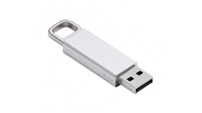 A sleek silver metallic usb flash drive for data storage and file transfer