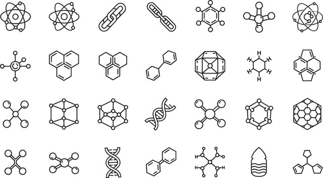 set of chemistry science molecular structure icons