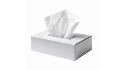 A single white facial tissue being pulled from a box on a black background