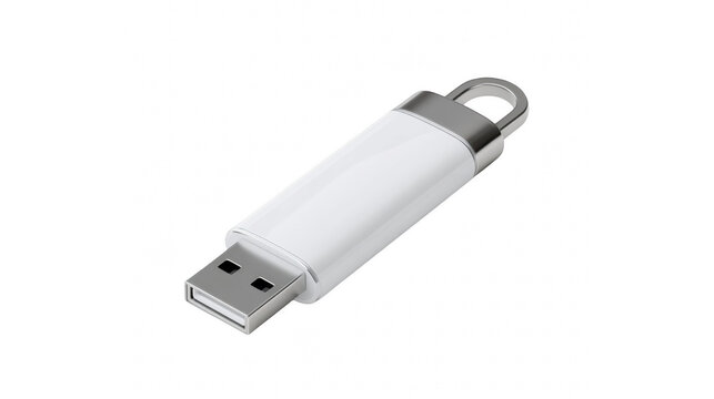Clean and sleek white usb flash drive against a solid black background, showcasing its design
