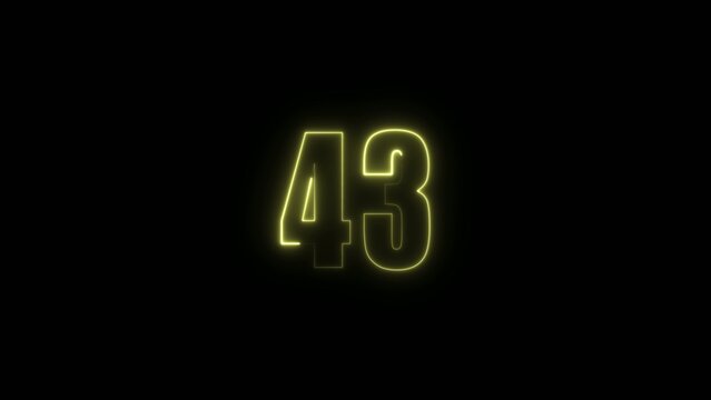 Yellow glowing neon number forty three with a sleek outline on a dark Generate title without using the word "Title:" before it. background fortythree