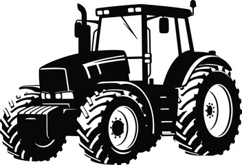 Obraz premium Heavy duty agricultural tractor silhouette set isolated on white background for farming and industrial design
