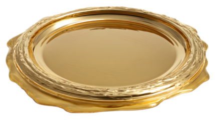 A pool of melted gold sealing wax in a circular shape with a smooth surface and irregular edges on a white background with wax seal and golden