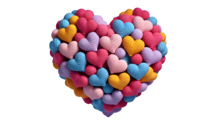 Heart Shape Made of Knitted Hearts and Balls Isolated on Transparent Background