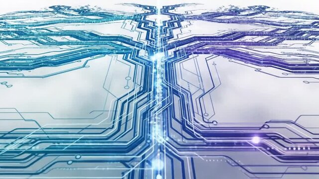 Abstract circuit board illustration with blue and white lines