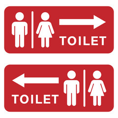 Toilet icons set. Men and women restroom icon sign right arrow. vector illustration.