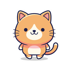 Obraz premium Cute cartoon orange cat character standing happily with white background