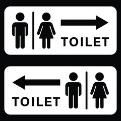 Toilet icons set. Men and women restroom icon sign right arrow. vector illustration.
