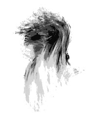 monochrome woman with flowing hai