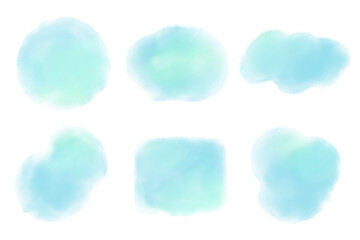 水色の水彩風にじみイラストセット