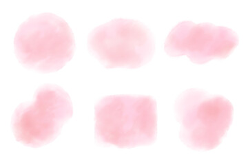 ピンク色の水彩風にじみイラストセット