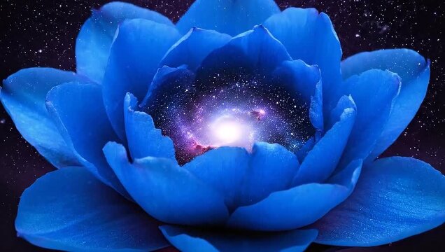 Blue Lotus Blossom - A Cosmic Journey Through Petals and Galaxies.
