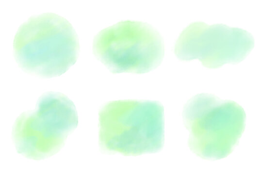 緑色の水彩風にじみイラストセット