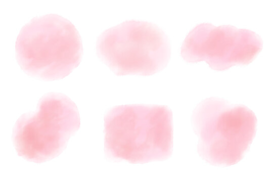 ピンク色の水彩風にじみイラストセット