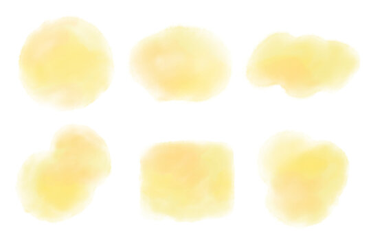 黄色の水彩風にじみイラストセット
