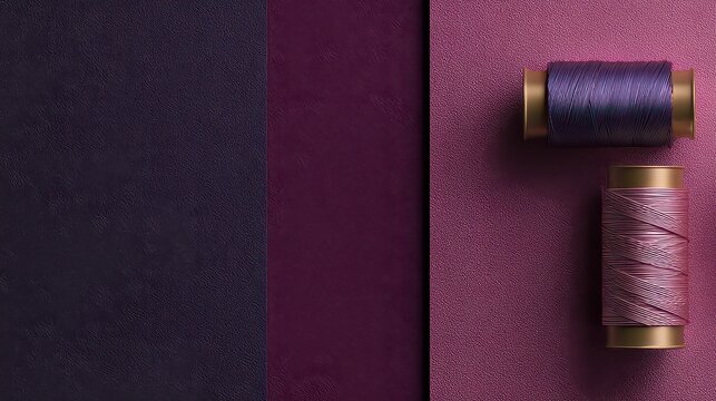 Abstract Still Life with Decorative Thread Spools Against Textured Purple Background