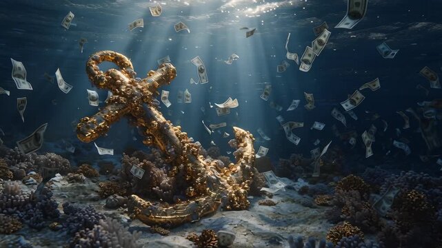Sunken Dreams - An Anchor Amidst Underwater Currency and Coral.