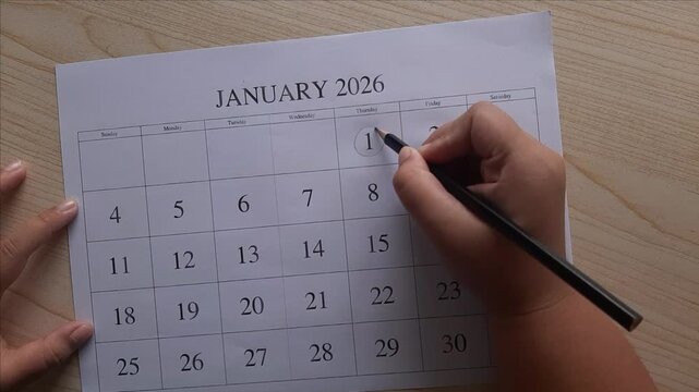 marking 1 January date on the calendar
