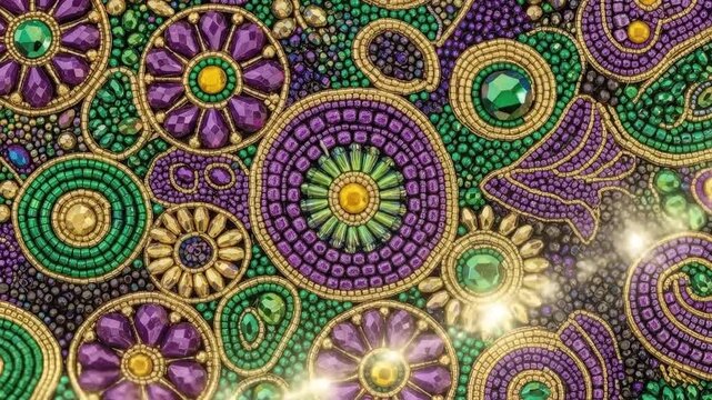 Abstract colorful ornate pattern with gemstones and floral elements