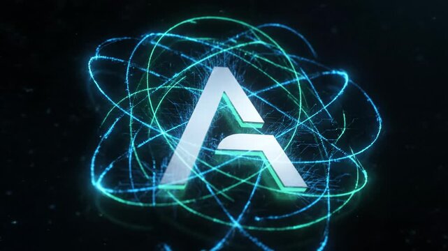 Letter A Glowing neon logo with swirling lines on dark background