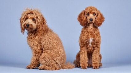 Poodles on Lavender Doggy Duo Portraits.