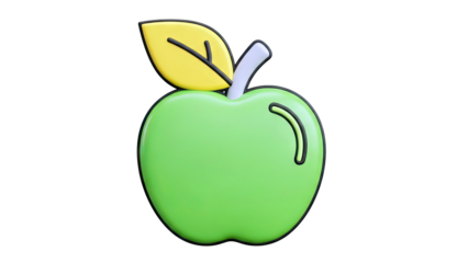 Green Apple with Yellow Leaf Icon