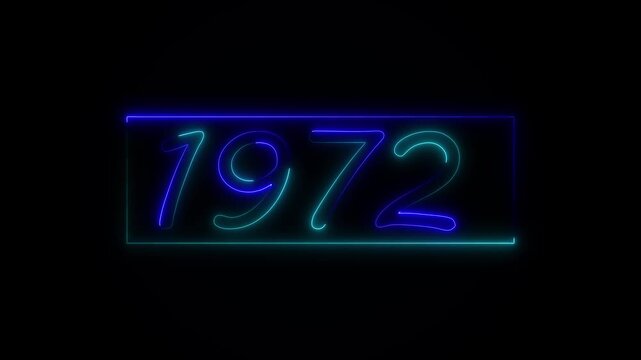 Neon text calendar 1972 Sal animation, glowing neon icon animation .Seamless looping video