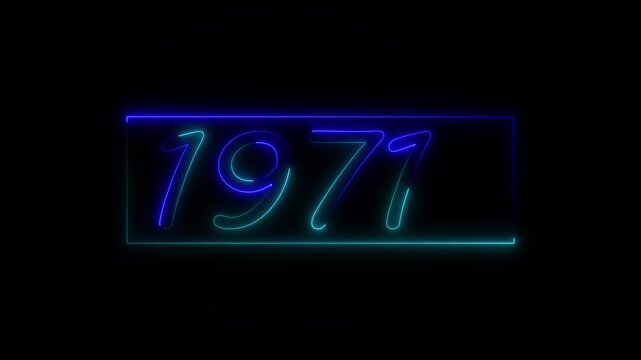 Neon text calendar 1971 Sal animation, glowing neon icon animation .Seamless looping video