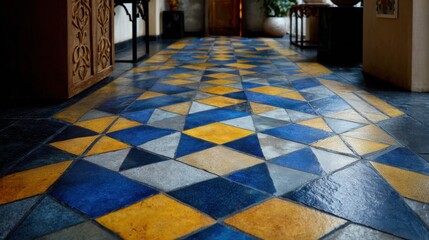 Ornate geometric tile flooring interior perspective