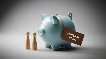 Piggy Bank Funeral Plan Cost of death with money savings, grief, and insurance.