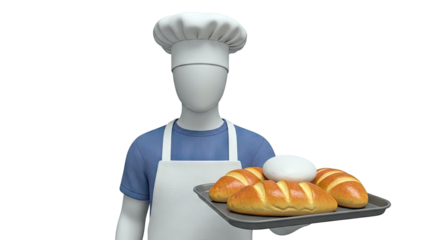 Baker Mannequin Holding Tray of Bread and Dough