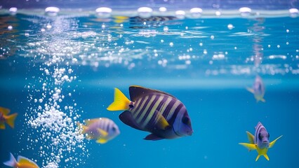 Obraz premium Vibrant tropical fish swimming in clear blue aquarium water
