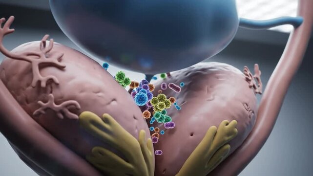 Anatomical Illustration of the Prostate Gland with Pathogens as a Cause of Inflammation and Disease
