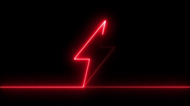 Neon glowing battery charging icon animation. Abstract neon bolt icon with circle on black background Glowing neon battery icon.
