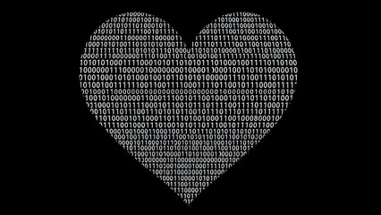 Heart shape made of binary code on a black background love technology computer data digital